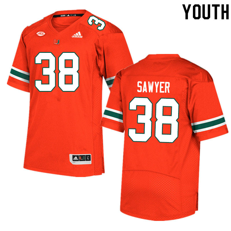 Youth #38 Shane Sawyer Miami Hurricanes College Football Jerseys Sale-Orange